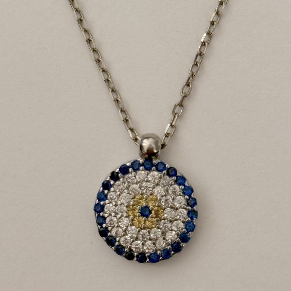 🧿925 Silver evil eye necklace cz stones - Picture 4 of 4